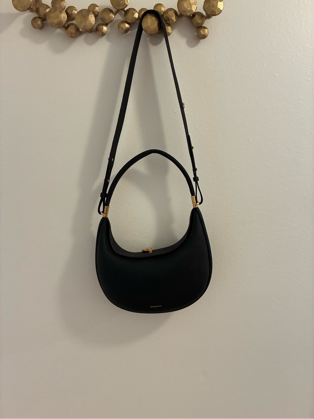 Songmont Black Shoulder Bag with Gold Hardware